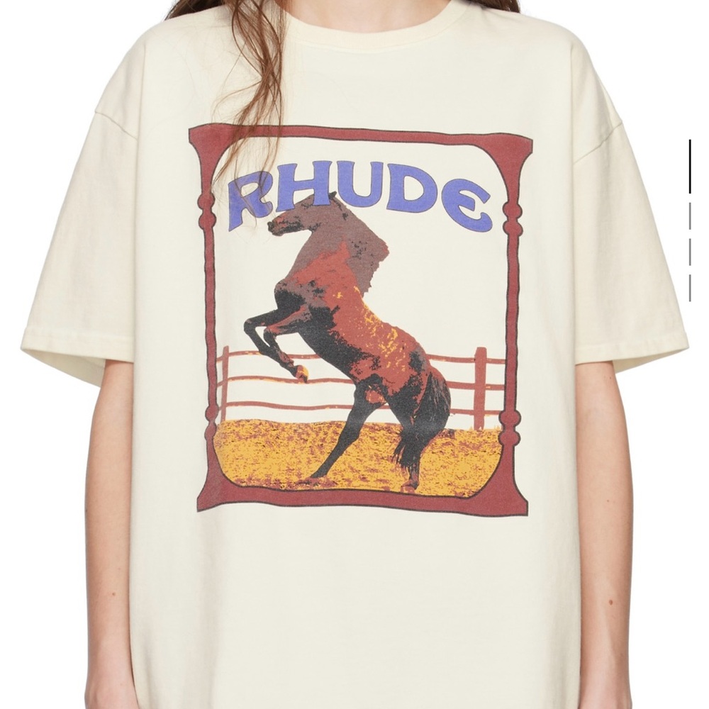 Rhude Kids T-Shirt with Horse Graphic in Cream